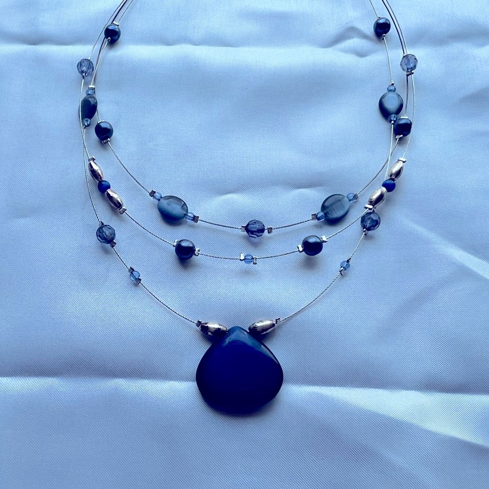 Multi layer necklace with blue stone s